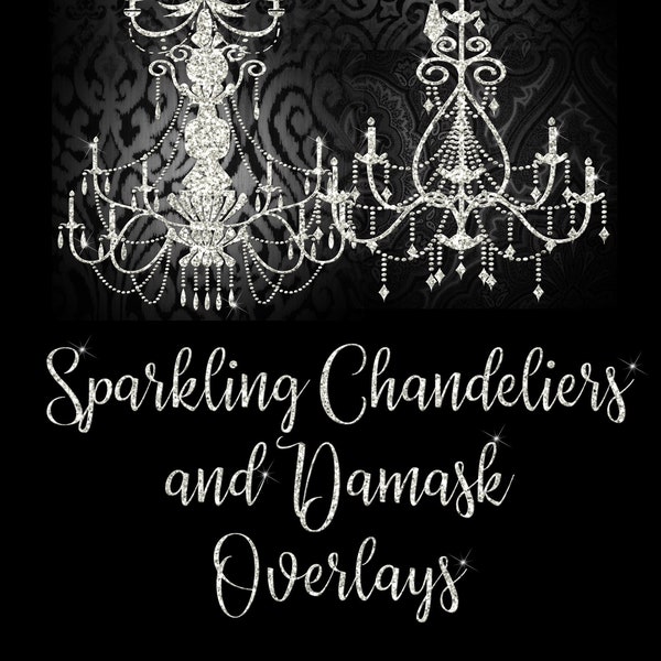 Sparkling Chandeliers png Overlays Damask Background Transparent Chandelier Clip Art Instant Download