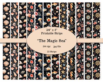 Coastal Washi Tape Strips: Ocean Scrapbook Clipart (Digital Download)