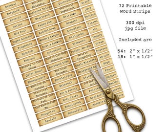 Printable Word Strips – Typewriter Phrases for Junk Journals, Vintage Ephemera, Mixed Media Collage