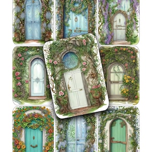 Fairy Door ACEO Cards: Floral Collage Art (Digital Download)