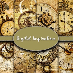 Vintage Clocks & Gears Scrapbook Paper: Antique Ephemera (Digital Download)