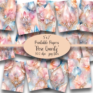 Rose Quartz Journal Papers: Crystal Ephemera, Scrapbooking Digi Kit (Digital Download)