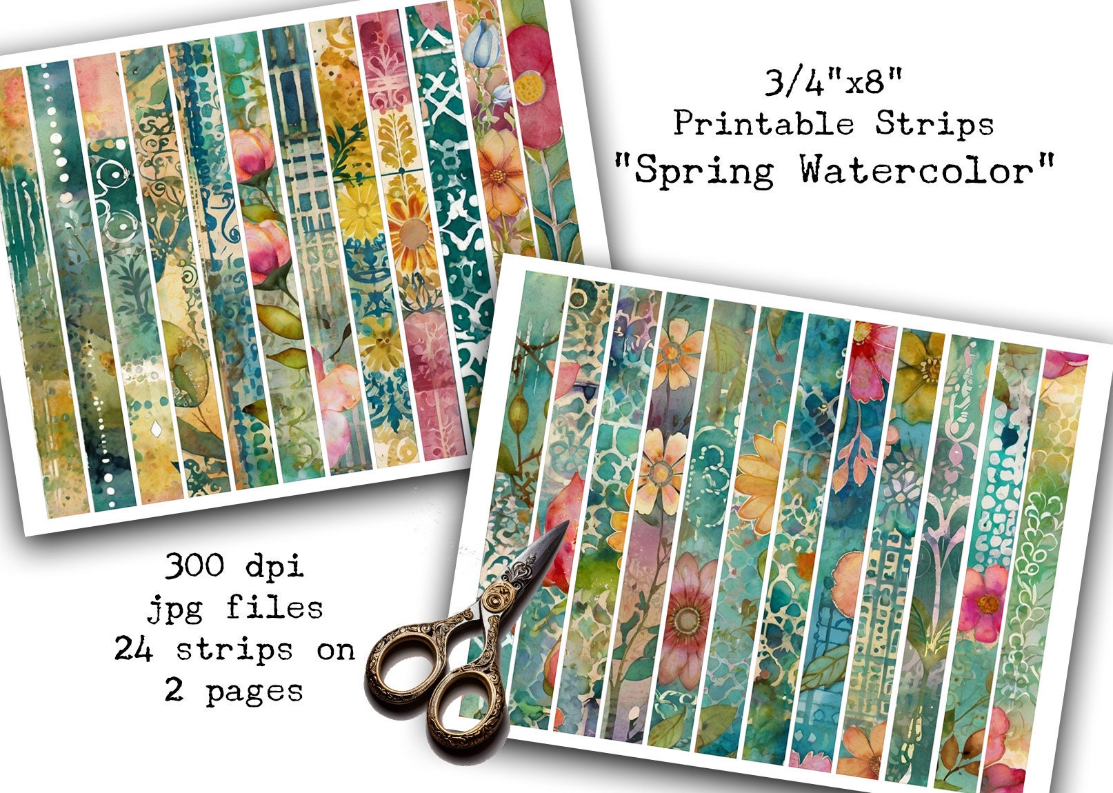 Spring Floral Washi Tape Strips: Watercolor Junk Journal (digital ...