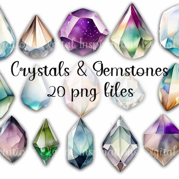 Soft Watercolor Crystals and Gems Clip Art Clipart Junk Journals png Instant Downloads Card Making Scrapbooking Gemstones Jewels