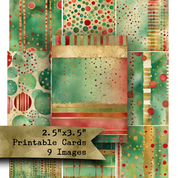 Tarjetas ATC navideñas de acuarela: Papel imprimible con técnica mixta (descarga digital)