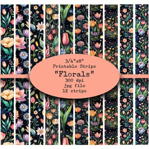 Watercolor Floral Printable Washi Tape Strips (Digital Download)