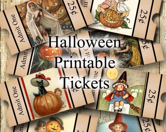 Vintage Halloween Tickets: Printable Witch Images (Digital Download)
