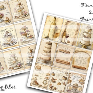 Franse bakkerij gebak ATC achtergronden voor collage Tags ongewenste tijdschriften 2,5 x 3,5 inch afdrukbare Instant Clip Art partijafbeeldingen downloaden