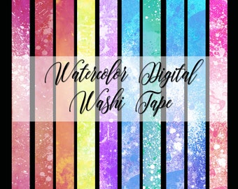 Watercolor Digital Washi Tape Strips Washi Downloadable Scrapbooking Card Making Paper Crafts Printable Colorful Splats Spatters Splatters