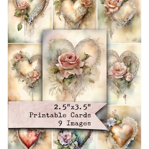 Hearts and Roses, Romance, Valentines, 2.5"x3.5", ATC, Collage Sheets, Digital Sheets, Pocket Letters, ACEO, Printables, Tags, Vintage