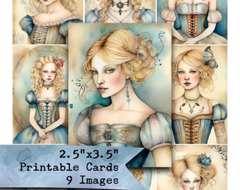 Alice in Wonderland Watercolor Cards: Fairytale Journaling, Scrapbooking (Digital Paper)