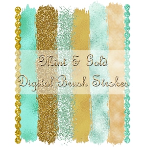 Pinceladas digitais, tiras de glitter, clipart de logotipo de ouro menta, uso comercial, artesão, artístico, clipart de Natal, tiras de folha de pincéis