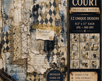 Royal Court Printable Papers | Gothic Junk Journal Backgrounds | Dark Academia Digital Paper Pack