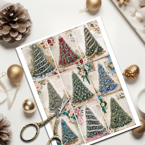 Kerstmis, kerstbomen, aquarellen, achtergronden, afdrukbaar papier, ATC, logboekkaarten, scrapbooking, ACEO, digitaal papier, bomen