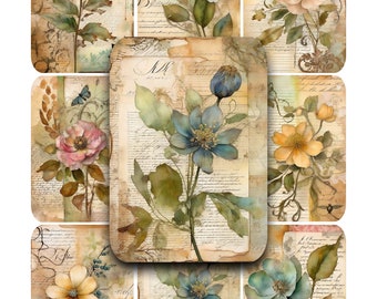 Vintage Floral ACEO Cards: Botanical Junk Journal Paper (Digital Download)