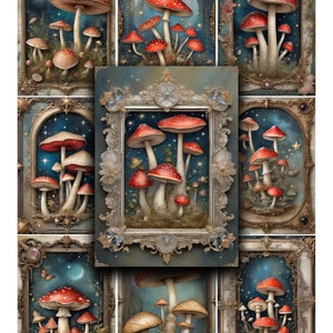 Toadstools, Mushrooms, Fantasy, 2.5"x3.5", ATC, Collage Sheets, Digital Sheets, Pocket Letters, ACEO, Printables, Tags, Botanicals, Vintage