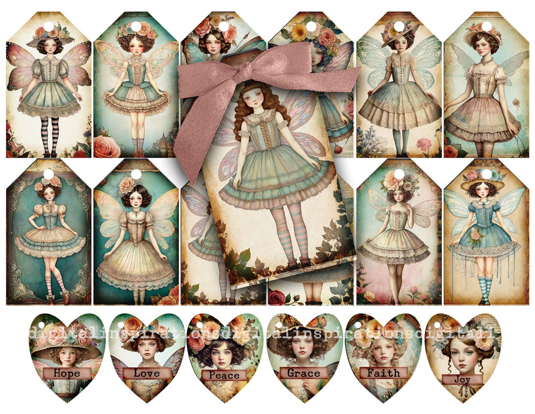 FAIRY TAGS, Collage Sheet, Digital, Tags, Junk Journals, Scrapbooking ...