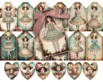 Fairy Tags Collage Sheet: Printable Junk Journal Embellishments (Digital)