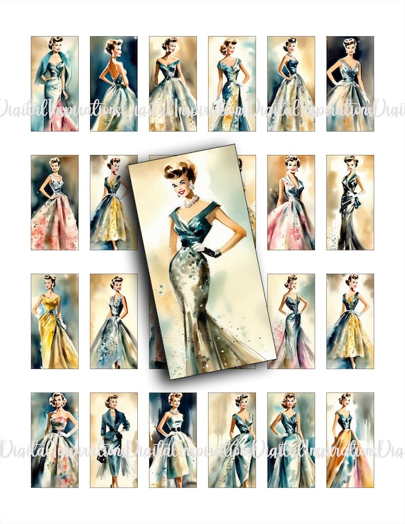 1950s Fashion Clip Art: Retro Evening Gowns (digital