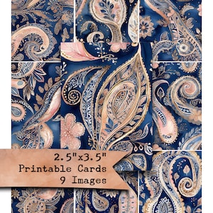 Paisley Collage Sheet: Blush & Navy Journal Ephemera (Digital Download)