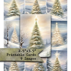 Arbres de Noël, Noël, Aquarelles, Arrière-plans, Papier imprimable, ATC, Cartes de journalisation, Scrapbooking, ACEO, Papier numérique, Neige, Arbres