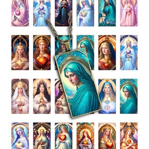 Afdrukbare afbeeldingen van 1 x 2 inch, domino-hangers, Heilige Moeder, Maagd Maria, collageblad, collageblad, instellingen rand, christelijke illustraties