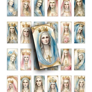 HEILIGE MOEDER, Domino, ACEO, glinsterende clip art, gebedskaarten, afdrukbaar, religieus, Maagd Maria, 1 x 2, Maria, christelijke illustraties, katholieke afbeeldingen