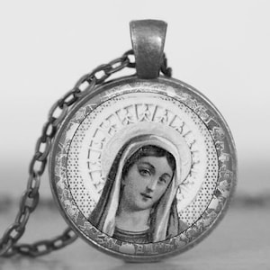 Eén inch 1 cirkels rond collageblad Maagd Maria Heilige Moeder Religieus christelijk zilver zwart-wit digitale afbeeldingen voor het maken van sieraden