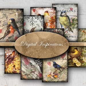 Lot de 9 carnets numériques ATC ACEO cartes 2 x 3 pouces journaux indésirables téléchargeables Scrapbooking intemporel vintage coeurs d'oiseaux