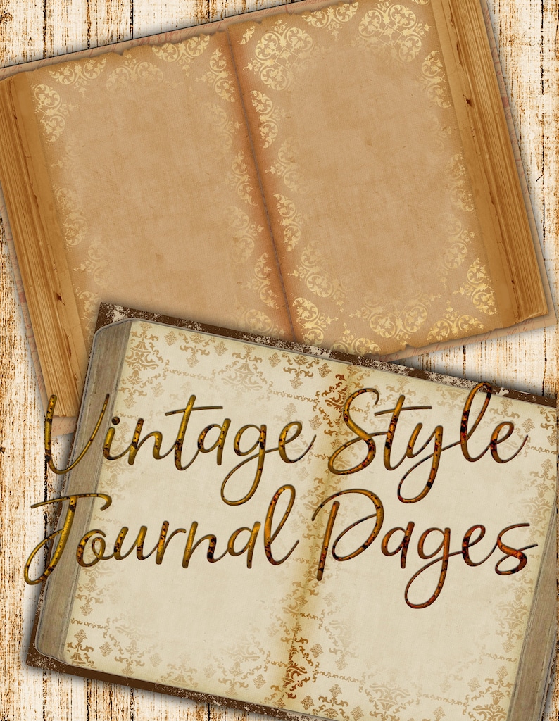 Vintage Book Journal Pages Gold Damask Paper Instant Download Etsy