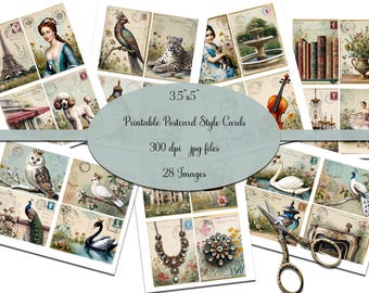 Hoja de collage de postales vintage de París: efímera imprimible (descarga digital)