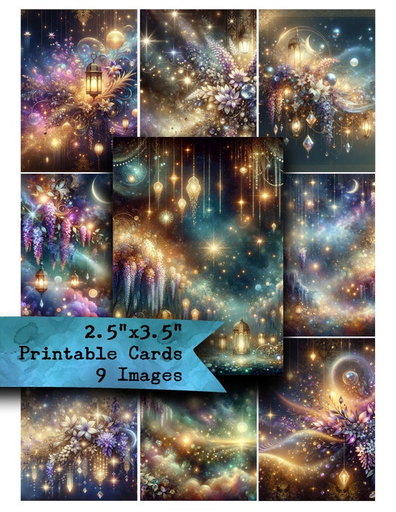 Printable Cards, ATC, Wisteria, Lights, Fairy Lights, Cards, Junk Journals, Collage Sheet, Digital Sheet, Pocket Letters, Printable Paper