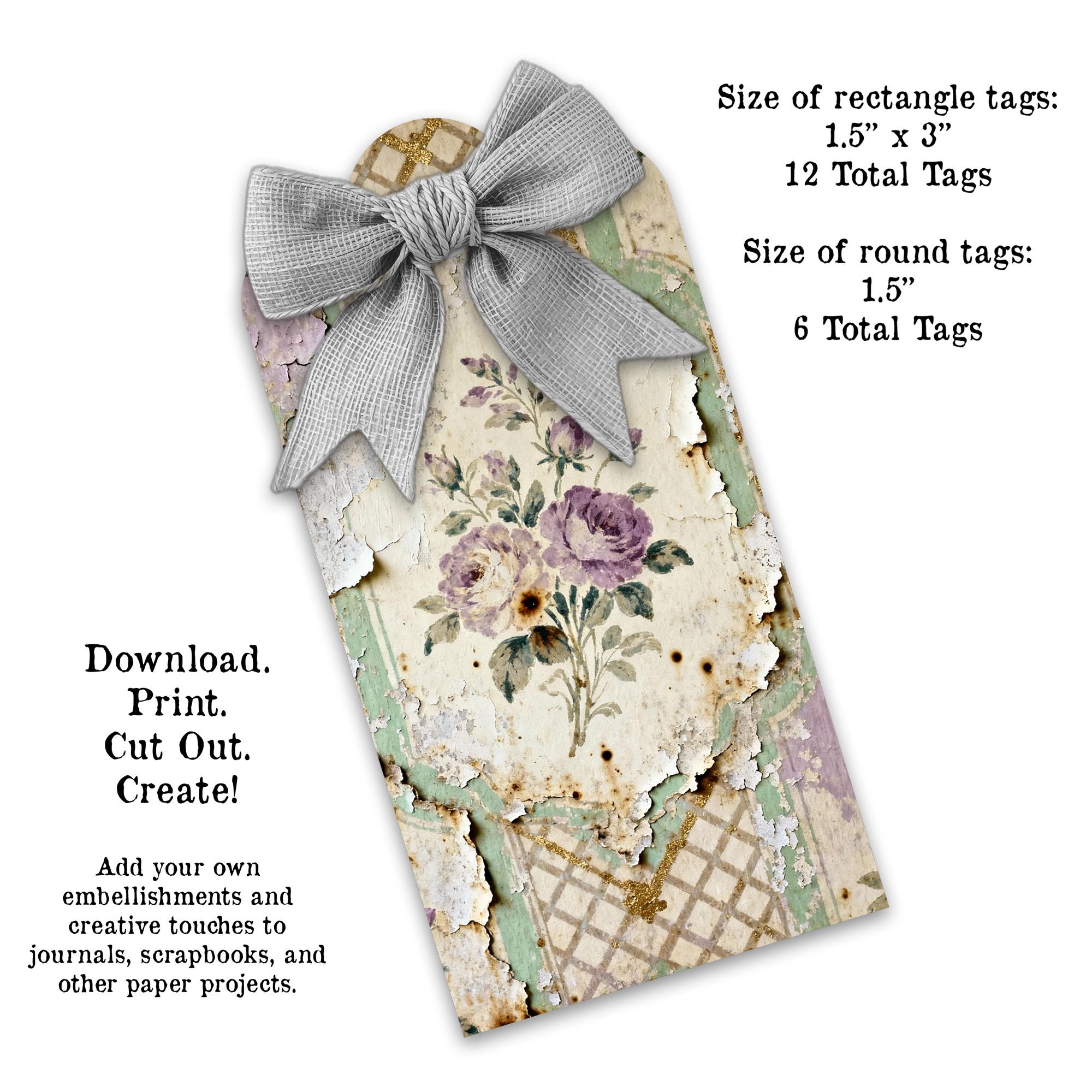 Vintage Floral Mini Tags Printable – Shabby Chic Ephemera – 1.5 X 3 - Etsy