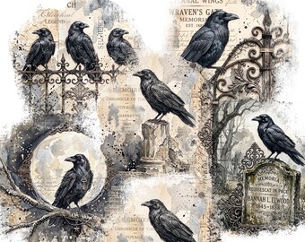 Ravens Watch  Overlays | Gothic PNG Overlays | Dark Academia Ephemera | Transparent Background