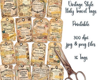 Vintage Style Italy Travel Tags | Printable Italian Ephemera | Digital Download