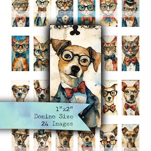 1x2, Perros y Gatos, Perros, Gatos, Caprichoso, Gracioso, Dominó, Imprimible, Hoja de Collage, Digital, Tiras, Cartas de Bolsillo, Efímera, Imágenes Prediseñadas