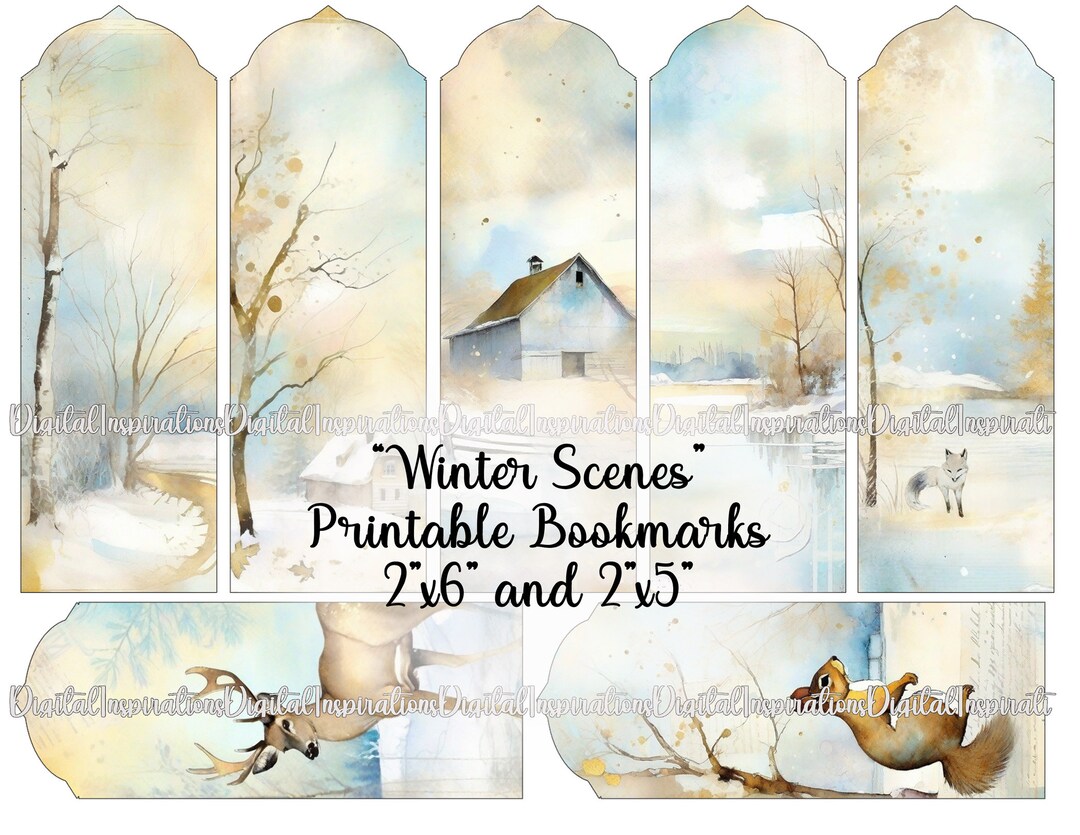 Printable Bookmarks, Watercolor, Snow, Winter, Junk Journals