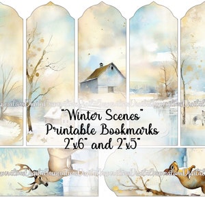 Printable Bookmarks, Watercolor, Snow, Winter, Junk Journals, Embellishments, Ephemera, Scrapbooking, Paper Crafts, Bookmarks, Christmas