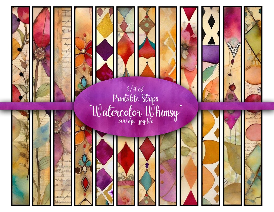 Watercolors, Printable Strips, Washi, Digital Strips, Printable Washi ...
