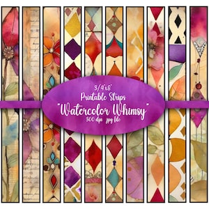 Aquarellen, afdrukbare strips, washi, digitale strips, afdrukbare washitape, strips, washitape, benodigdheden voor ongewenste tijdschriften, clipart, grillig