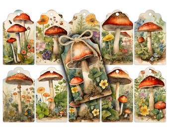 Mushroom Gift Tags: Botanical Scrapbook Ephemera (Digital Download)