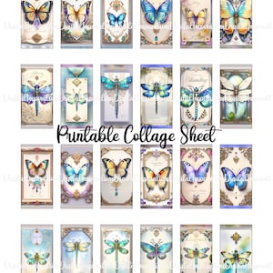 Butterfly & Dragonfly Domino Images: Printable Clipart Collage (Digital Download)