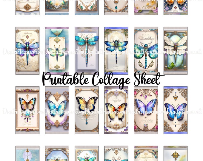 Butterflies and Dragonflies - Digital Collage Sheet - 1 X 2 Inch Domino ...