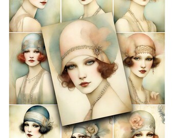 Arkusz kolażu „Flapper Ladies”: Modne ozdoby z lat 20. XX wieku (do pobrania w wersji cyfrowej)