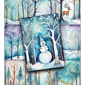 Winter Forest Watercolor Collage Sheet: Junk Journal Embellishments (Digital Download)