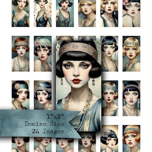 1x2, Dominó, FLAPPERS, Década de 1920, Moda, Historia de la Moda, Abalorios, Costura, Imprimible, Hoja de Collage, Digital, Tiras, Cartas de Bolsillo