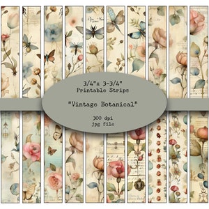 Vintage, Botanisch, Aquarel, Afdrukbare strips, Washi, Digitale strips, Afdrukbare Washi Tape, Strips, Washi Tape, Junk Journal Supplies