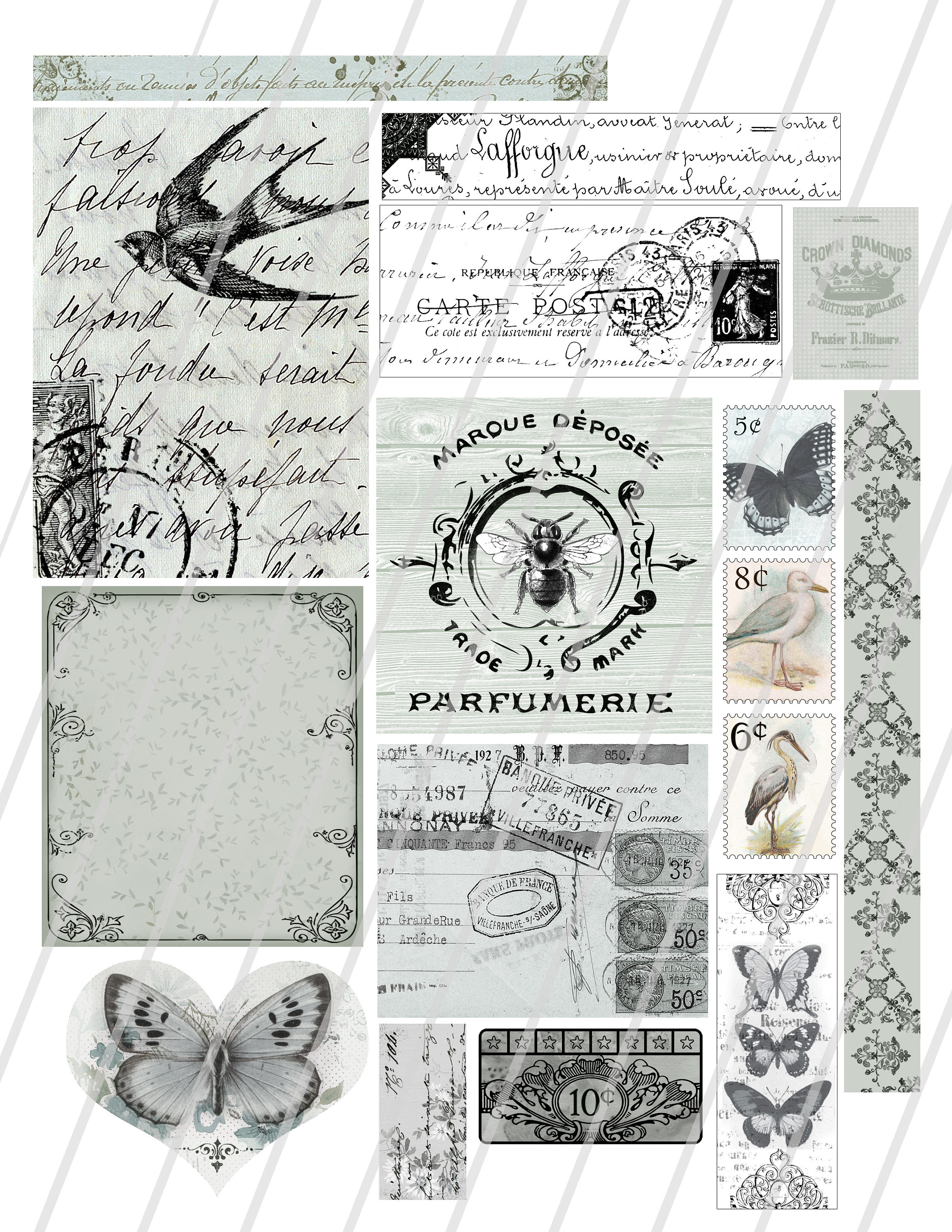 Blue Ephemera Printable Instant Download Butterflies Birds Etsy Australia