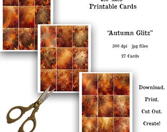 Autumn Glitz Printable Cards – ATC - Fall Junk Journal Ephemera, Warm Autumn Backgrounds