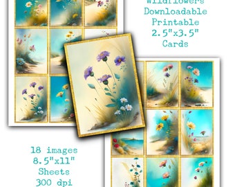 Watercolor Wildflowers Printable ATC Cards Scrapbooking Junk Journals Floral Botanical